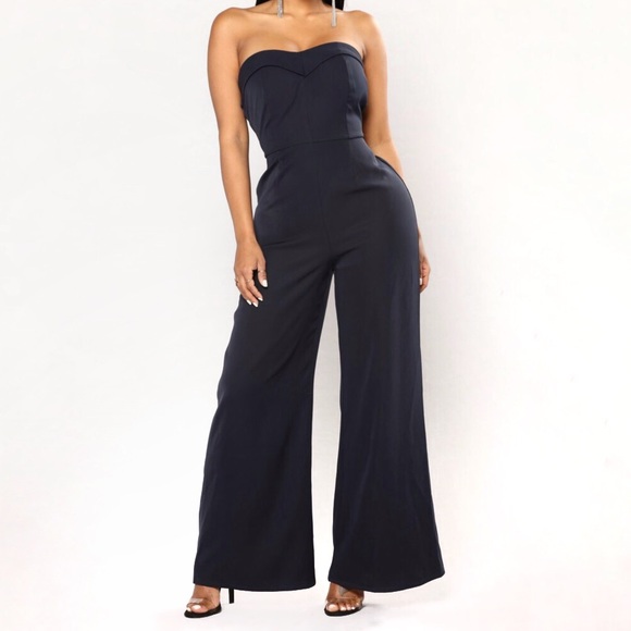 Fashion Nova Pants - Fashion Nova Navy Blue Strapless Jumpsuit